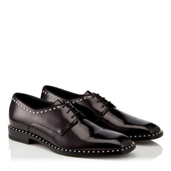 NWB Jimmy Choo Shiny Black Leather Oxford Shoe with Pearl Detailing - Picture 8 of 8